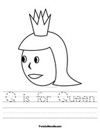 Q is for Queen Handwriting Sheet