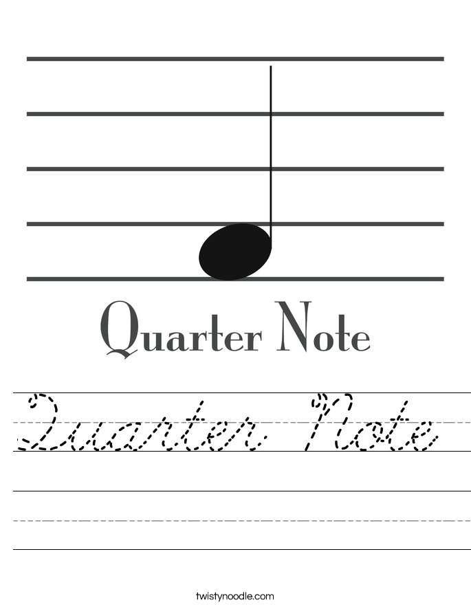 Quarter Note Worksheet - Cursive - Twisty Noodle