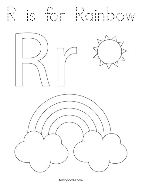 R is for Rainbow Coloring Page - Tracing - Twisty Noodle
