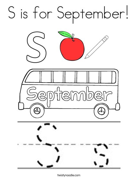 S is for September Coloring Page - Twisty Noodle