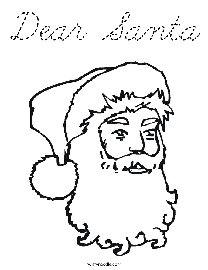 Dear Santa Coloring Page - Cursive - Twisty Noodle