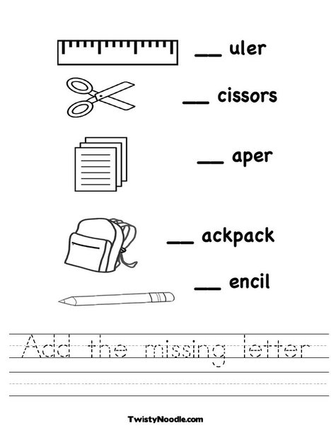 Missing Letter Worksheets