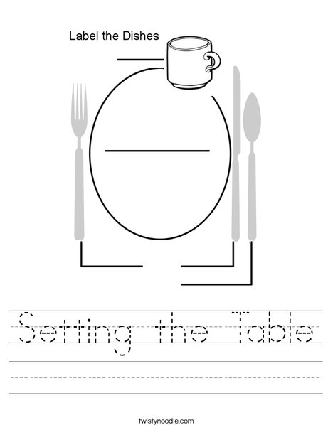 Setting the Table Worksheet - Twisty Noodle