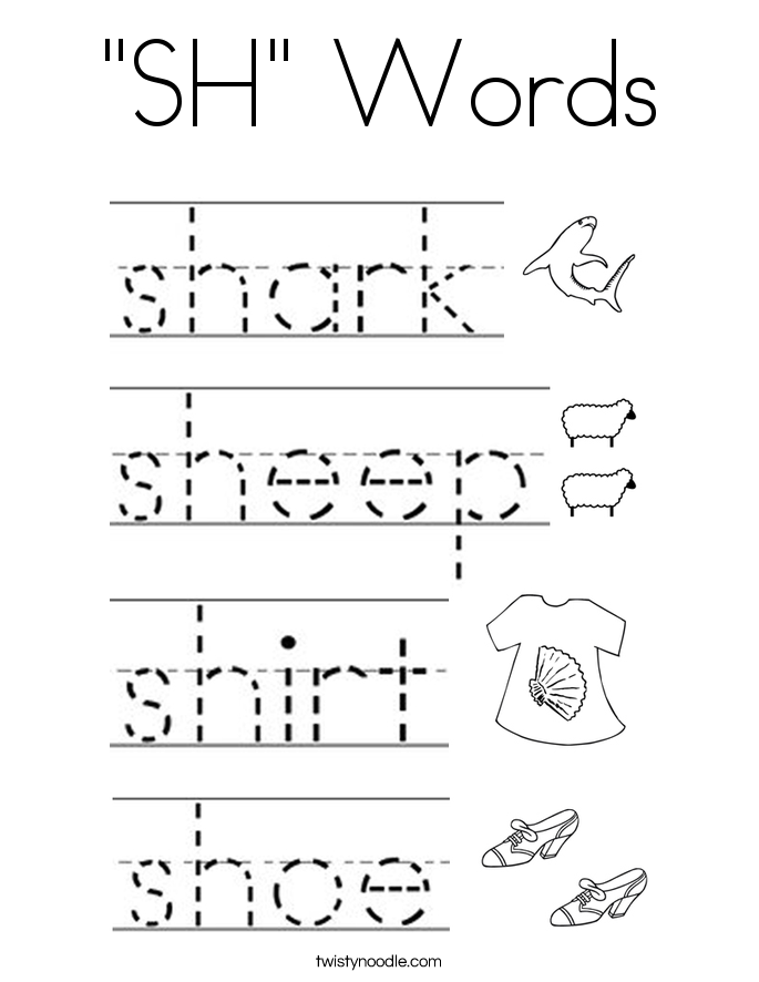  sh words coloring page twisty noodle
