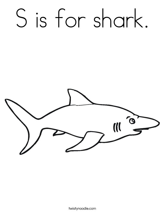 S is for shark Coloring Page Twisty Noodle