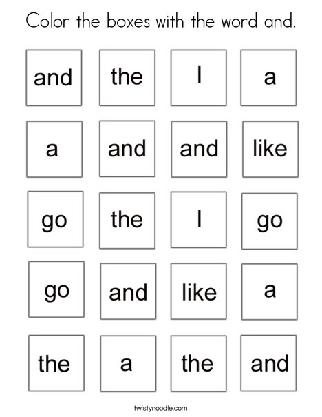 Color the boxes with the word and Coloring Page - Twisty Noodle Color the boxes with the word and Coloring Page - Twisty Noodle