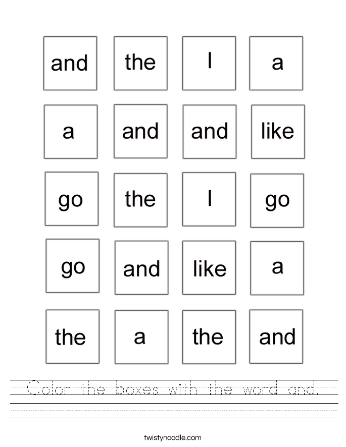 make word  Color the and. sight the worksheet Worksheet boxes word with
