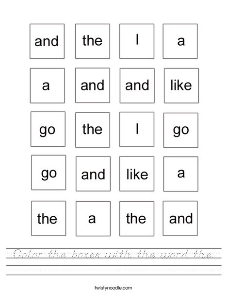 worksheet word  Boxes sight color Sight Words Worksheet
