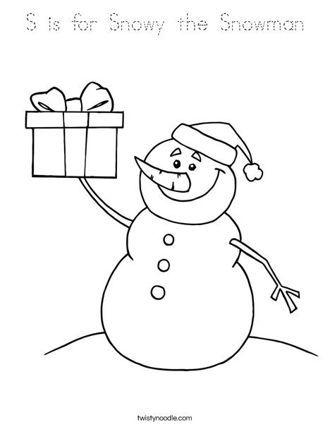 S is for Snowy the Snowman Coloring Page - Tracing - Twisty Noodle