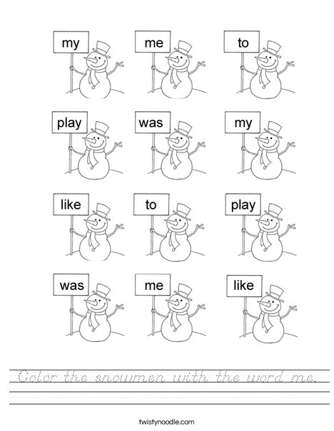 word  D'Nealian snowmen me with sight Twisty d'nealian Worksheet Noodle  the  word the worksheets