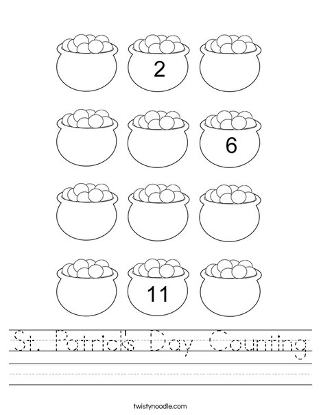St Patricku0026#39;s Day Counting Worksheet - Twisty Noodle