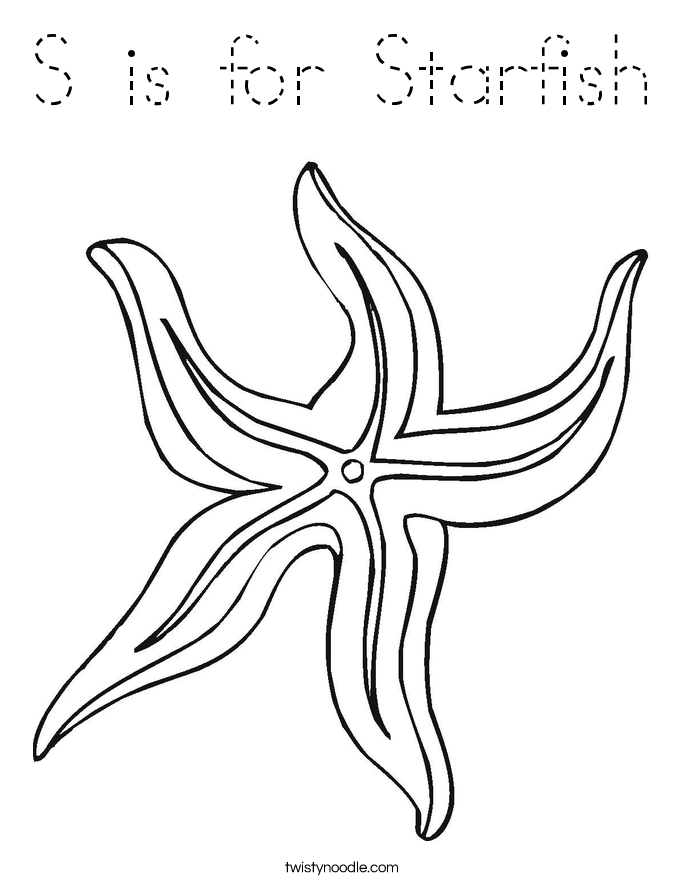 S is for Starfish Coloring Page - Tracing - Twisty Noodle