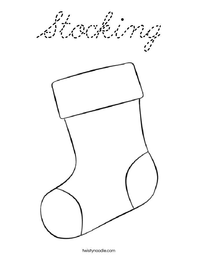 Stocking Coloring Page - Cursive - Twisty Noodle