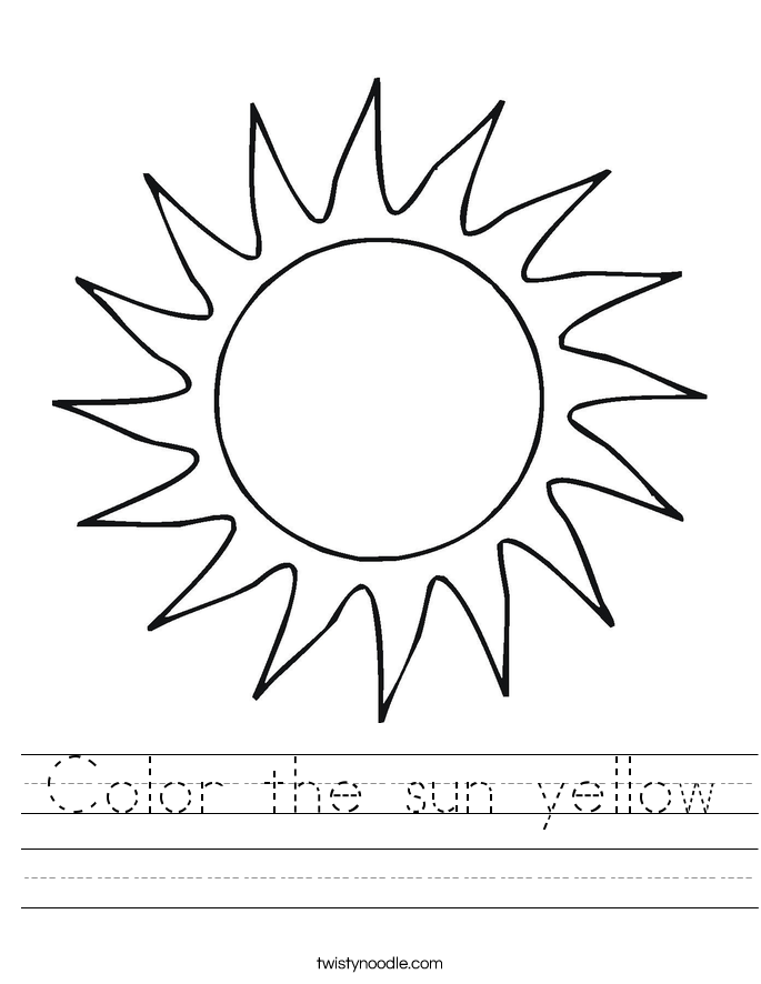 Color the sun yellow Worksheet Twisty Noodle