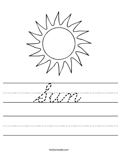 Sun Worksheet - Cursive - Twisty Noodle