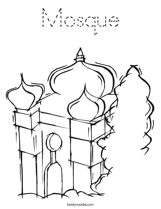 Mosque Coloring Page - Tracing - Twisty Noodle