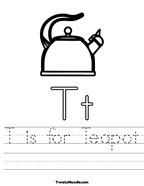 T is for Teapot Handwriting Sheet