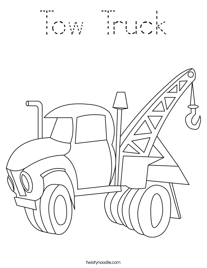 Tow Truck Coloring Page - Tracing - Twisty Noodle