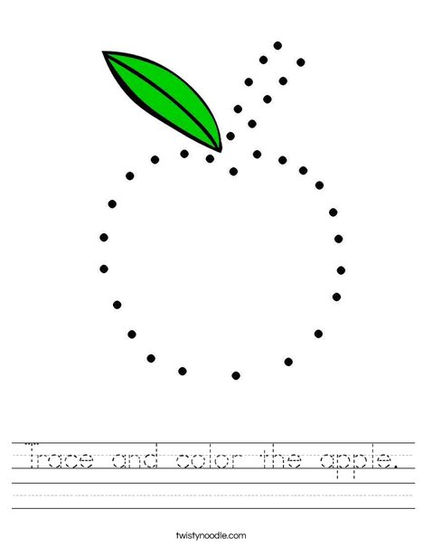 Trace And Color The Apple Worksheet Twisty Noodle