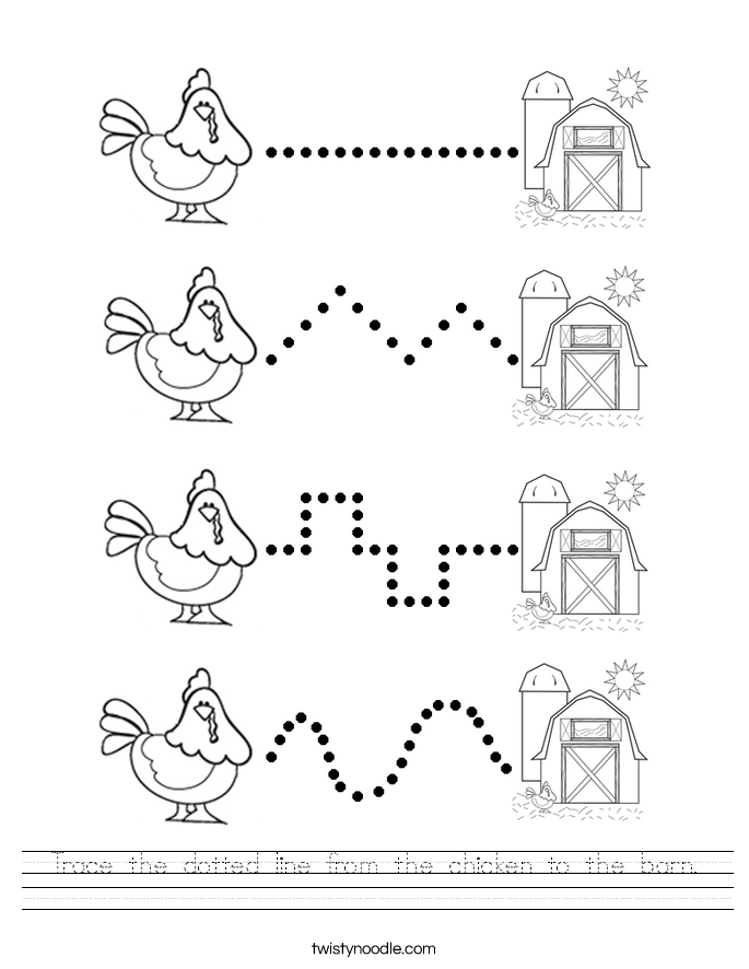 Trace The Dotted Line From The Chicken To The Barn Worksheet Twisty