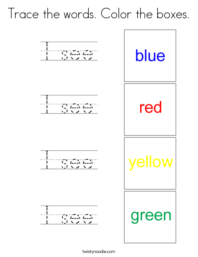 Trace the words Color the boxes Coloring Page - Twisty Noodle Trace the words Color the boxes Coloring Page - Twisty Noodle