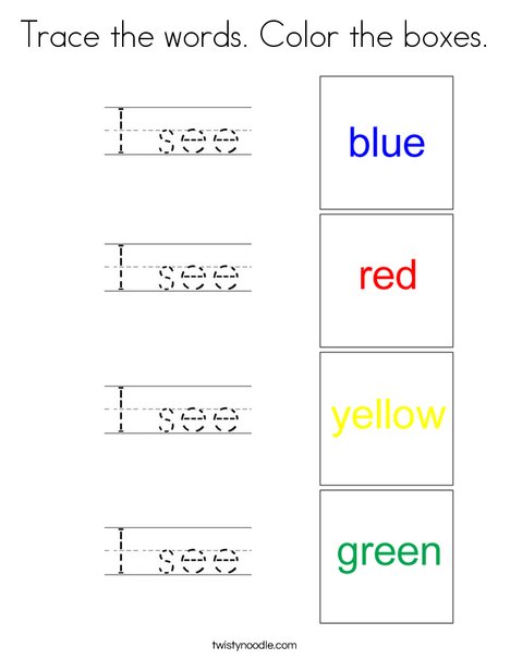 Trace the words Color the boxes Coloring Page - Twisty Noodle Trace the words Color the boxes Coloring Page - Twisty Noodle