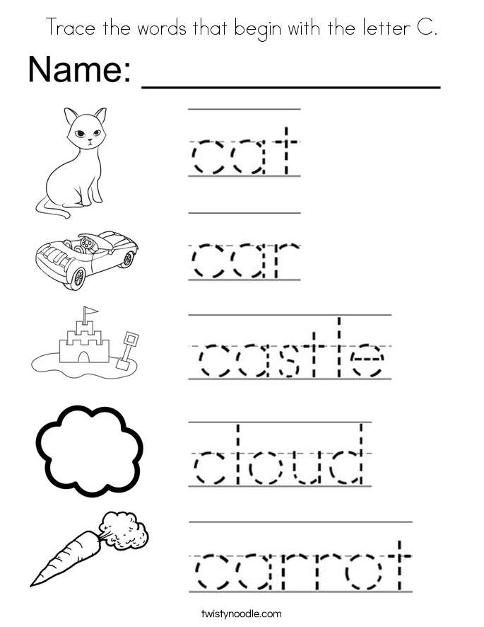 Words With A Trace The That Begin Letter C Coloring Page