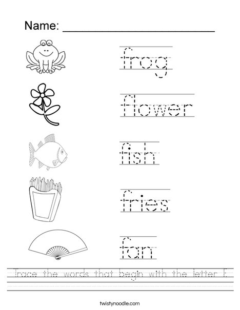 trace the words that begin with the letter f worksheet twisty noodle words with the letter f