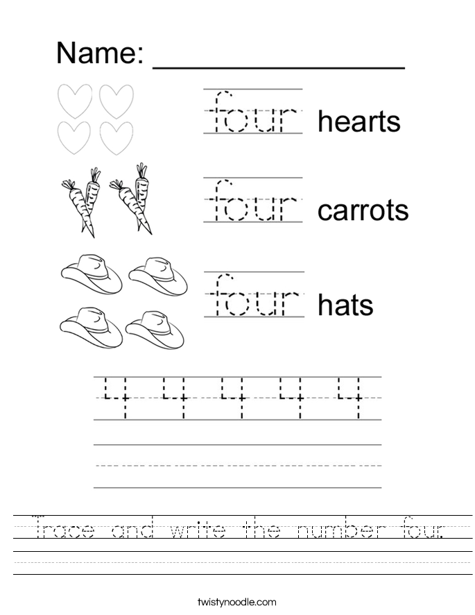 Number Four Worksheets For Kindergarten