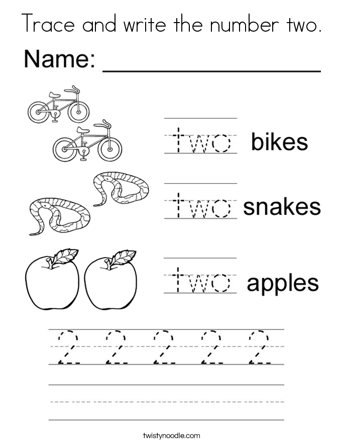 Trace and write the number two Coloring Page - Twisty Noodle