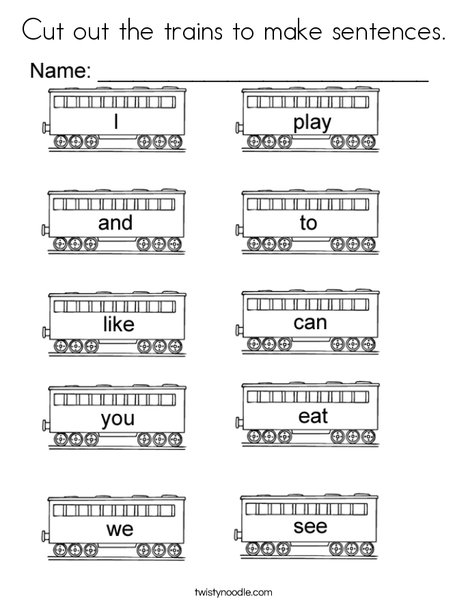 Cut out the trains to make sentences Coloring Page - Twisty Noodle Cut out the trains to make sentences Coloring Page - Twisty Noodle