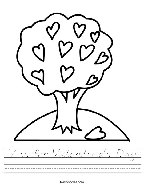 is for Valentine's Day Worksheet - D'Nealian - Twisty Noodle
