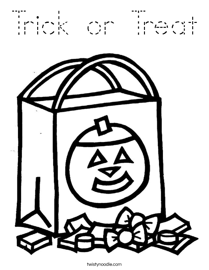 Trick or Treat Coloring Page - Tracing - Twisty Noodle