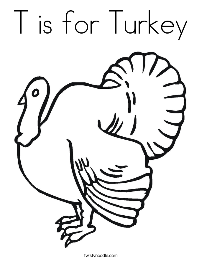 T is for Turkey Coloring Page - Twisty Noodle