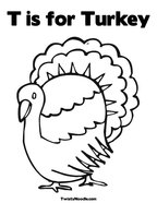 T is for Turkey Coloring Page