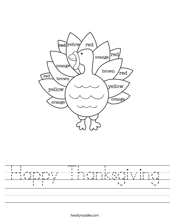 Happy Thanksgiving Worksheet Twisty Noodle