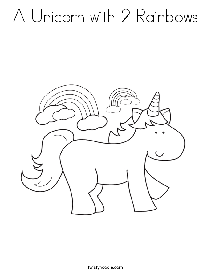 A Unicorn with 2 Rainbows Coloring Page - Twisty Noodle