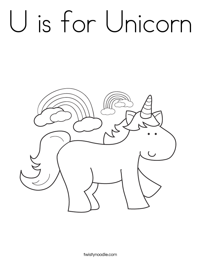U is for Unicorn Coloring Page Twisty Noodle