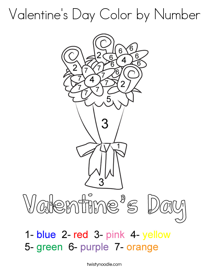 Valentine's Day Color by Number Coloring Page Twisty Noodle