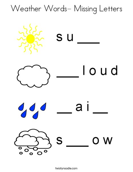 Weather Words- Missing Letters Coloring Page - Twisty Noodle