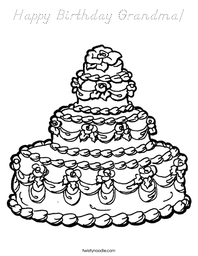 Happy Birthday Grandma Coloring Page - D'Nealian - Twisty Noodle
