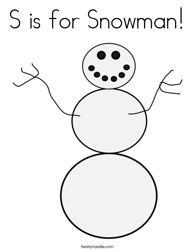 S is for Snowman Coloring Page - Twisty Noodle