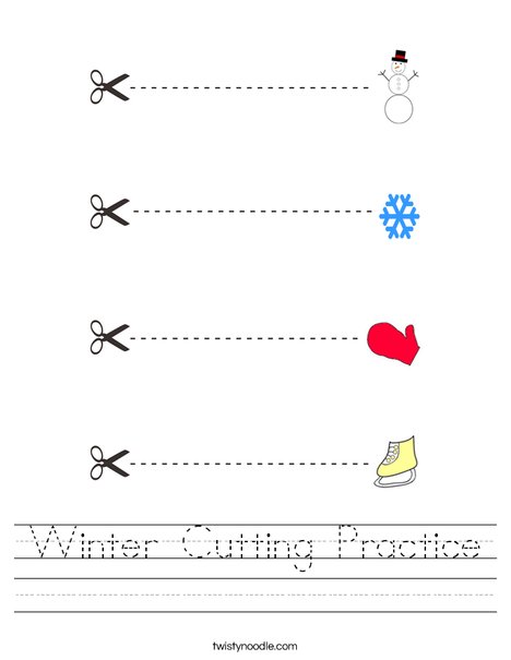 Winter Cutting Practice Worksheet - Twisty Noodle