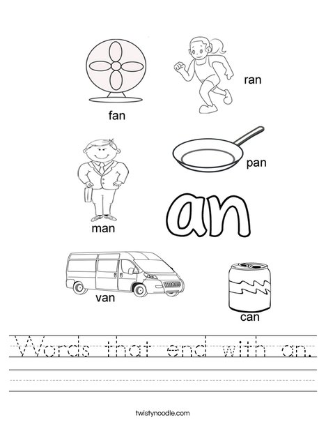 Words that end with an Worksheet - Twisty Noodle