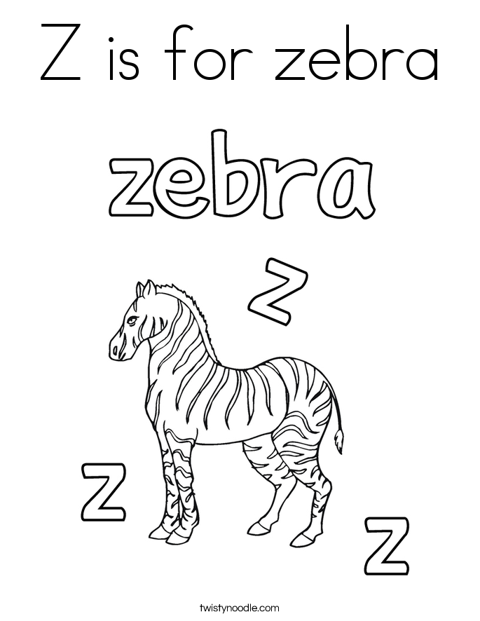 z is for zebra coloring page