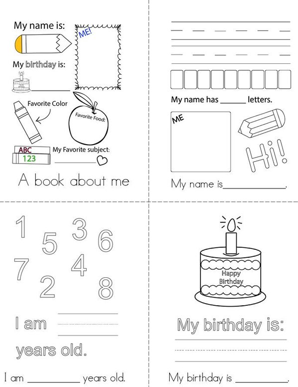 All About Me! Mini Book - Sheet 1