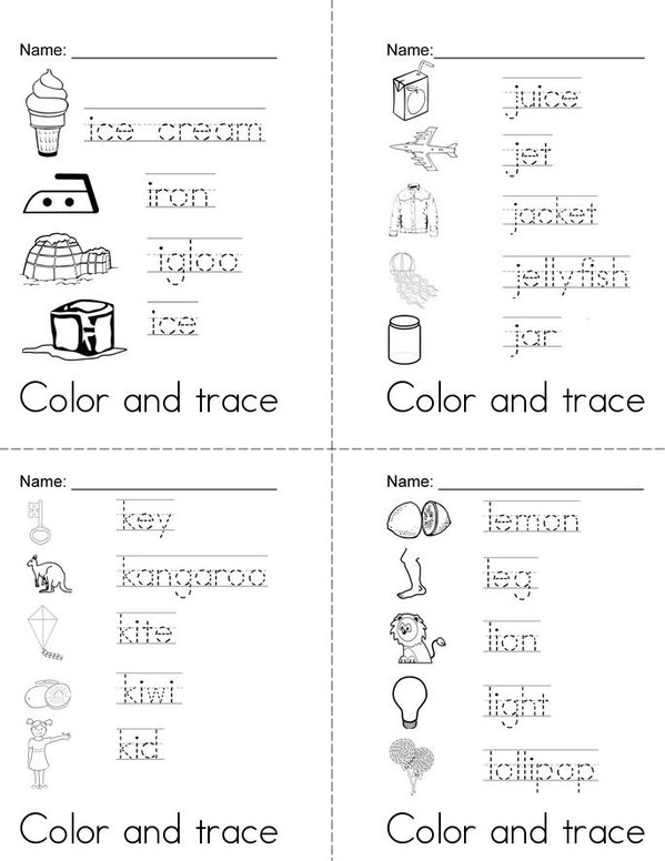 Alphabet Color and trace Mini Book - Sheet 3