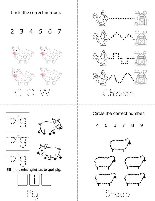 Farm animals  Mini Book - Sheet 1