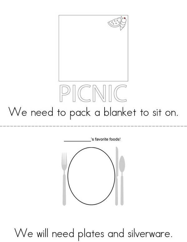 We're  Going on a Picnic! Mini Book - Sheet 1