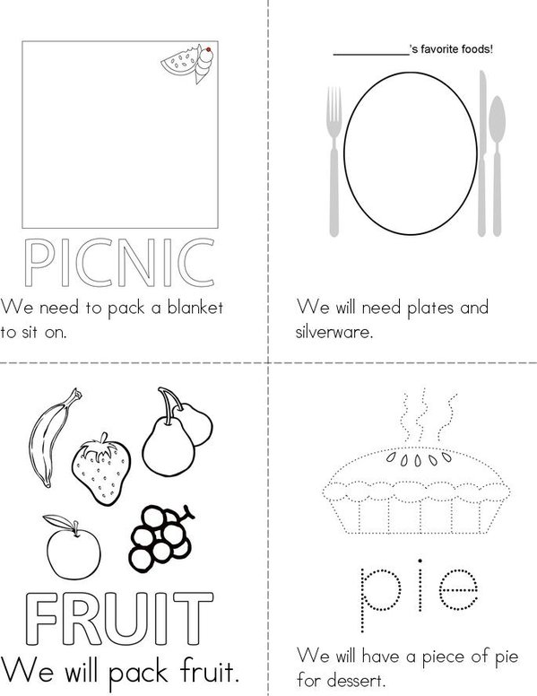 We're  Going on a Picnic! Mini Book - Sheet 1